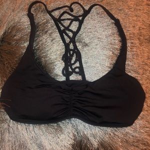 Dark blue bathing suit top.